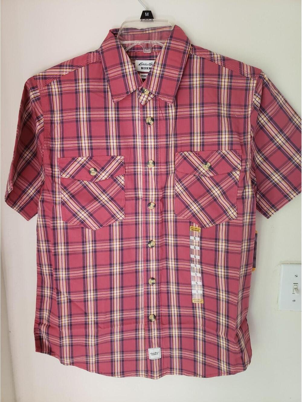 Eddie Bauer Workwear Foreman Fit Mens Shirt S Red Plaid Camp Hiking Western NWT